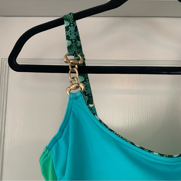 South Beach Swimsuits Womens 14 B Cup Lime Green Blue Animal Print Opera Swim - Picture 10 of 12